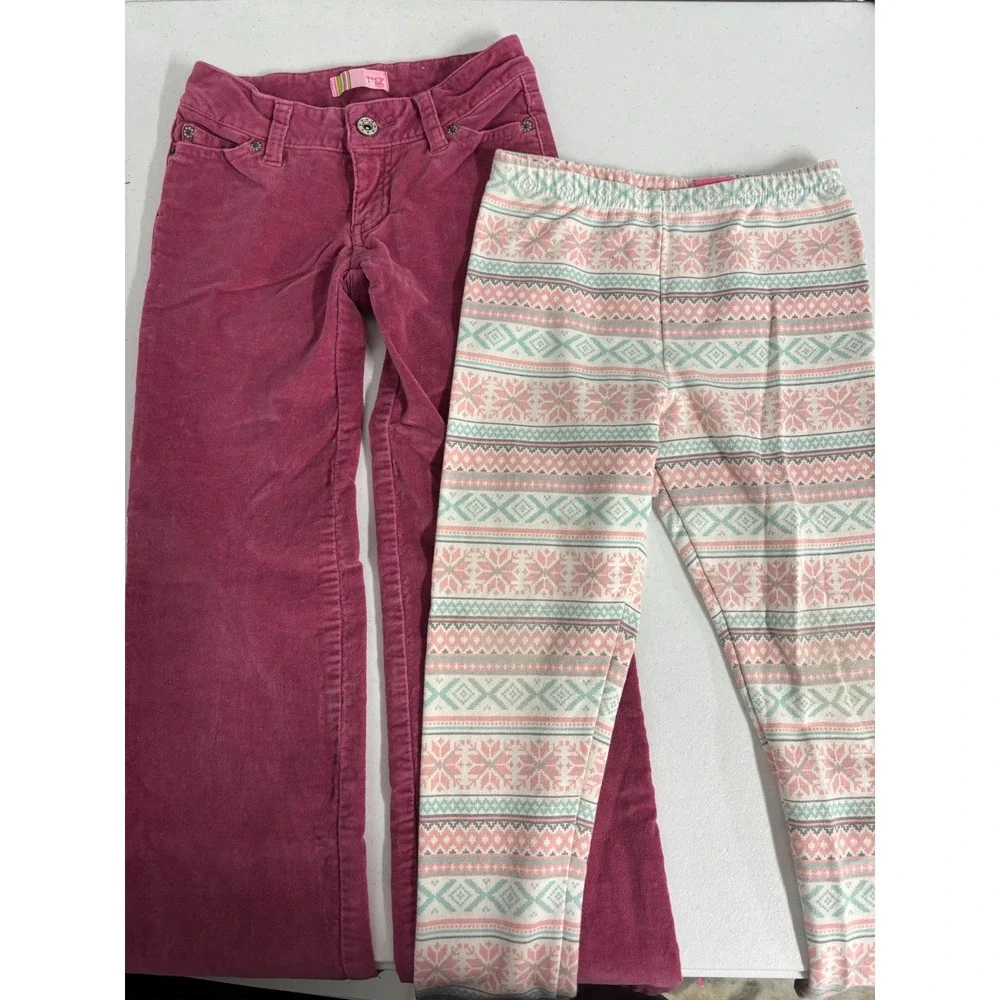Girls Size 7 Pants Bundle Rocket Girl Magenta Corduroy and HM Fair Isle Leggings